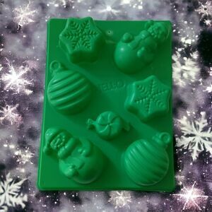Jello Christmas Mold Green Jigglers Happy Holidays Snowflake Snowman Ornament.